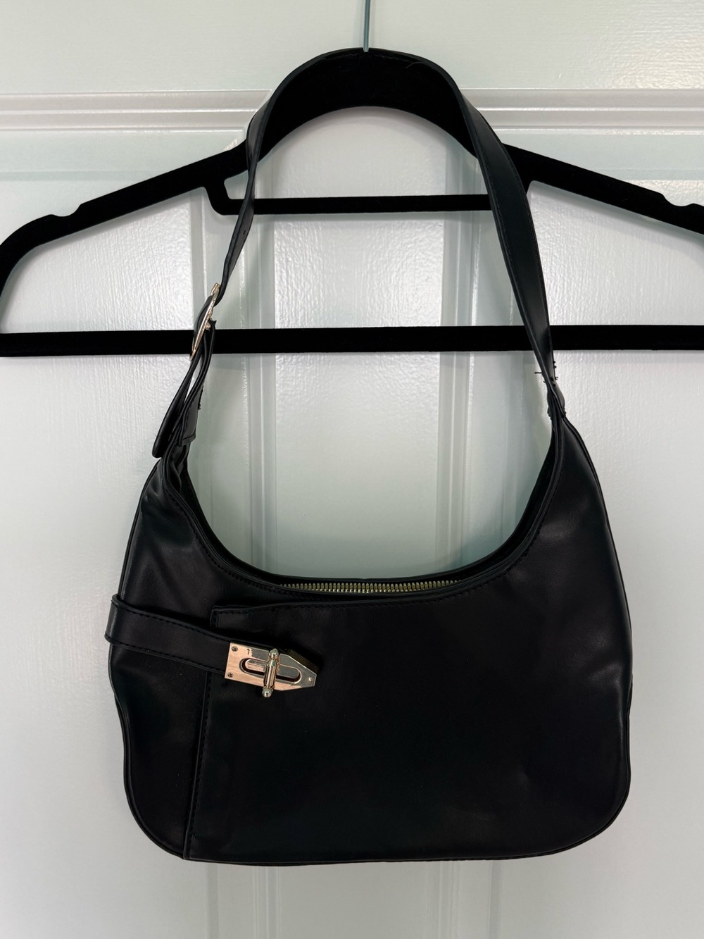 Black Faux Leather with Gold Hardware Shoulder Purse